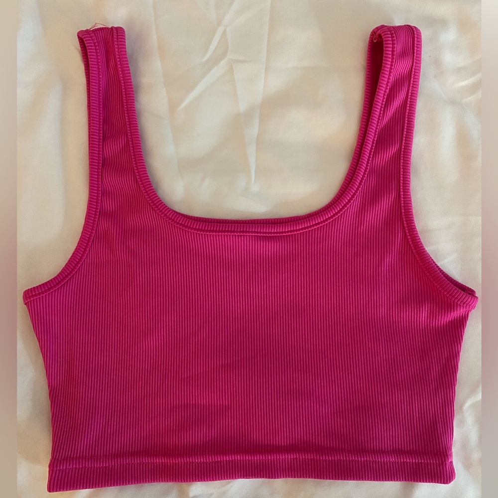 Pink Ribbed Women's Crop Top - Picture 2 of 2